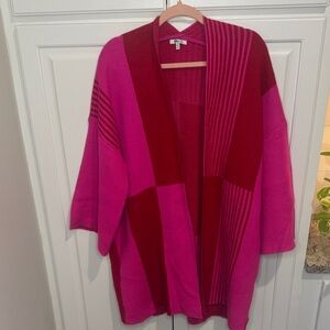 JODIFL Oversized Pink and Red Colorblock Cardigan